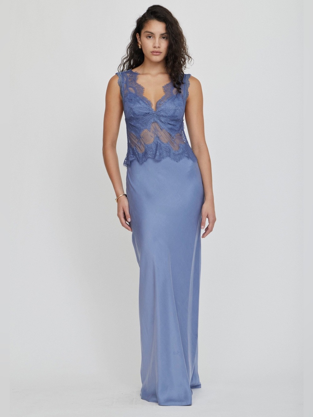 Third Form VISIONS LACE FLOOR LENGTH DRESS in slate blue size 6